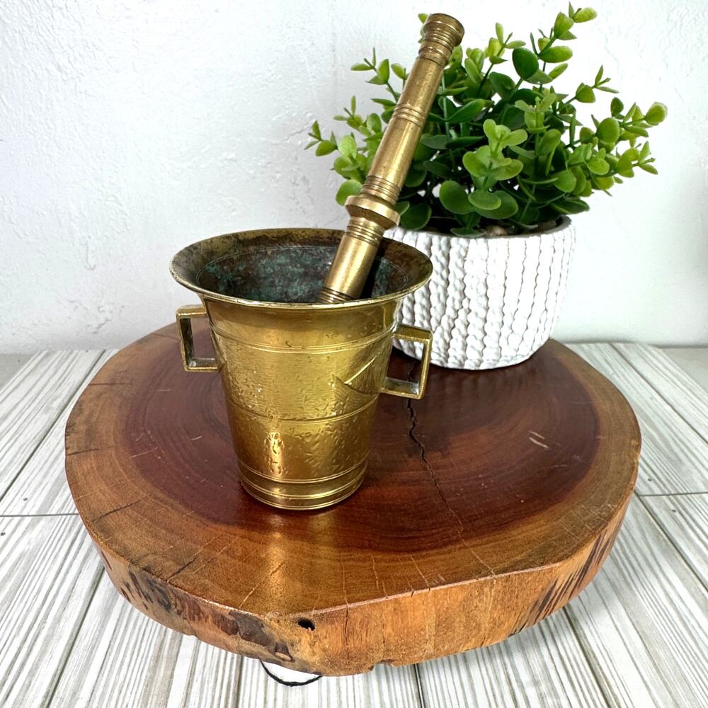 Antique SKULTUNA #4 Heavy Brass Apothecary Mortar & Pestle EUROPEAN With Patina